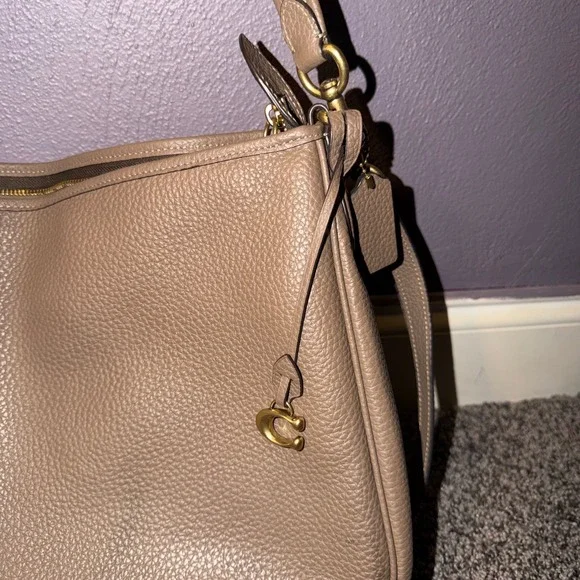 Coach Cary Shoulder Bag Dark Stone Pebble Leather Crossbody Hobo - Picture 3 of 15